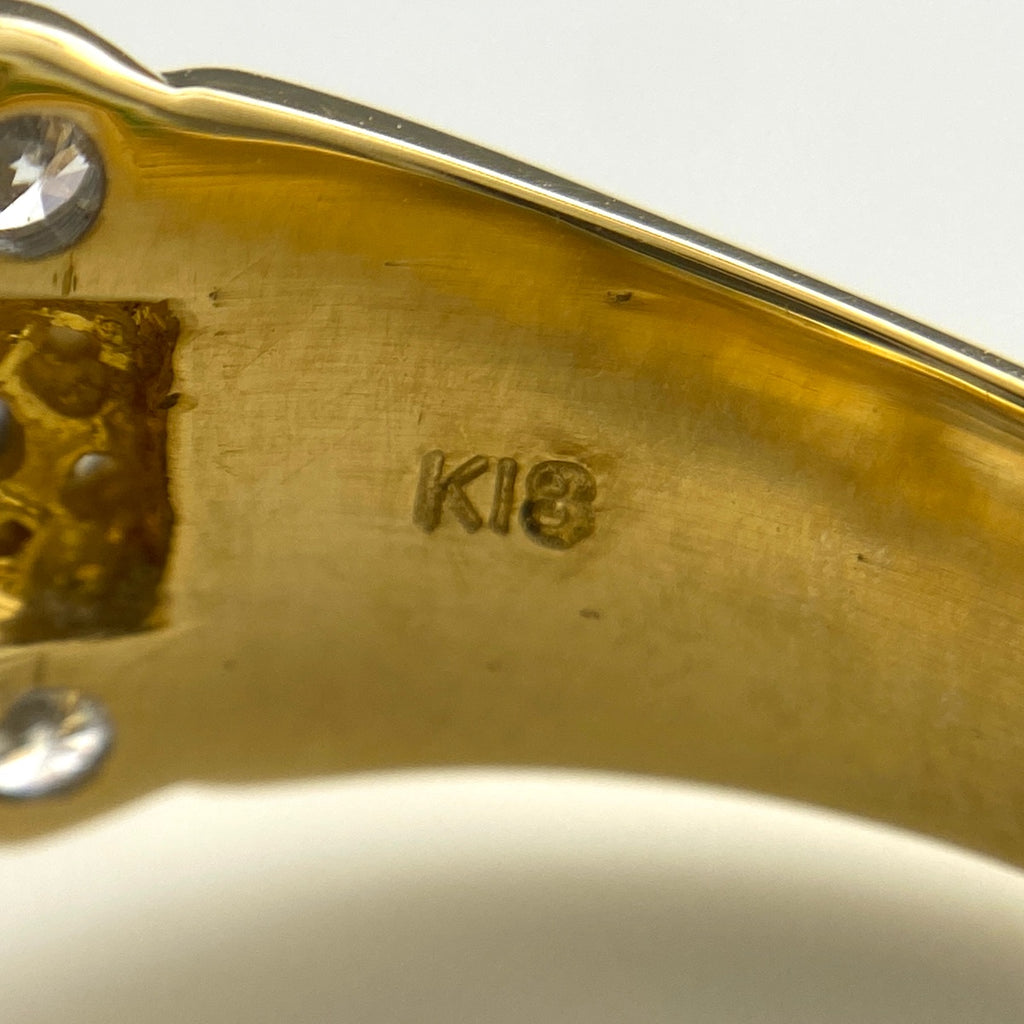エメラルド デザインリング YG イエローゴールド 指輪 メレダイヤ リング 12号 K18 エメラルド ダイヤモンド レディース 【中古】nbjwl