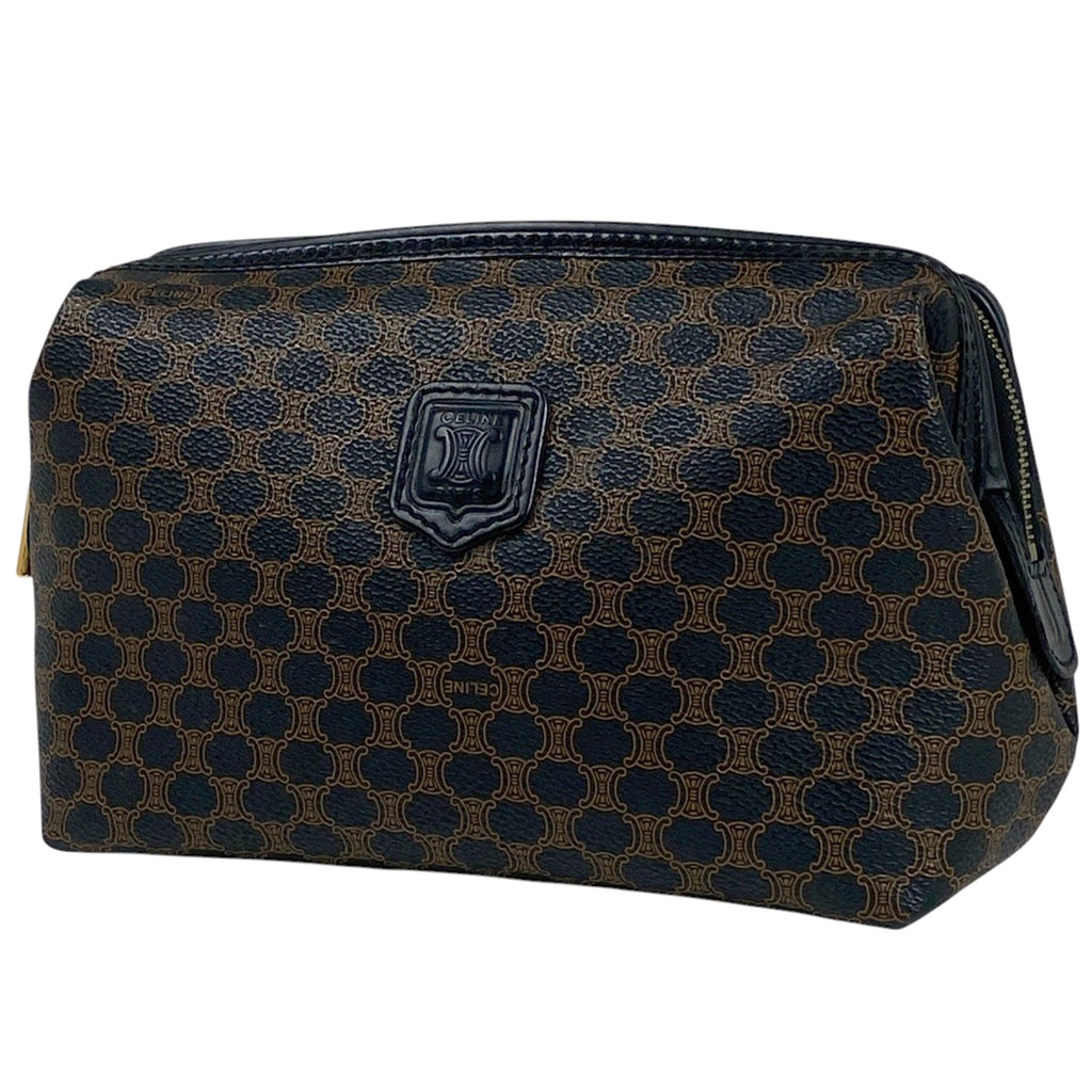 セリーヌ マカダム柄 ポーチ メイク コスメ 化粧ポーチ コーティングキャンバス ブラック レディース 【中古】brbag