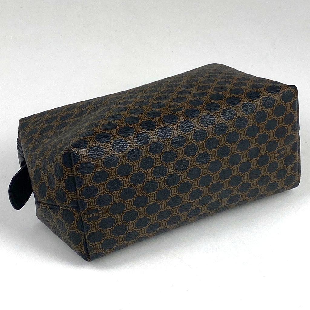 セリーヌ マカダム柄 ポーチ メイク コスメ 化粧ポーチ コーティングキャンバス ブラック レディース 【中古】brbag