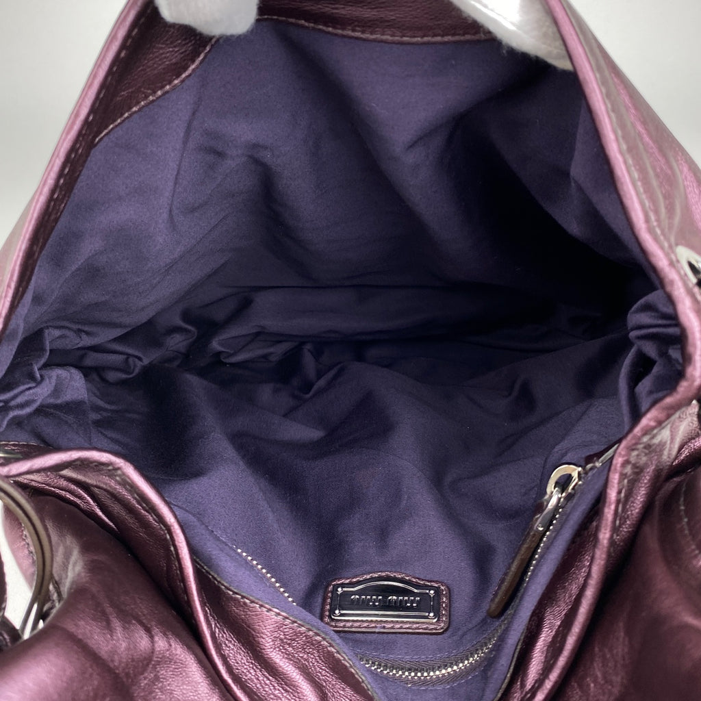 【最終値引き】 ミュウ ミュウ ロゴ ハンドバッグ マテラッセ 2WAY ショルダーバッグ ハンドバッグ レザー パープル レディース 【中古】 brbag