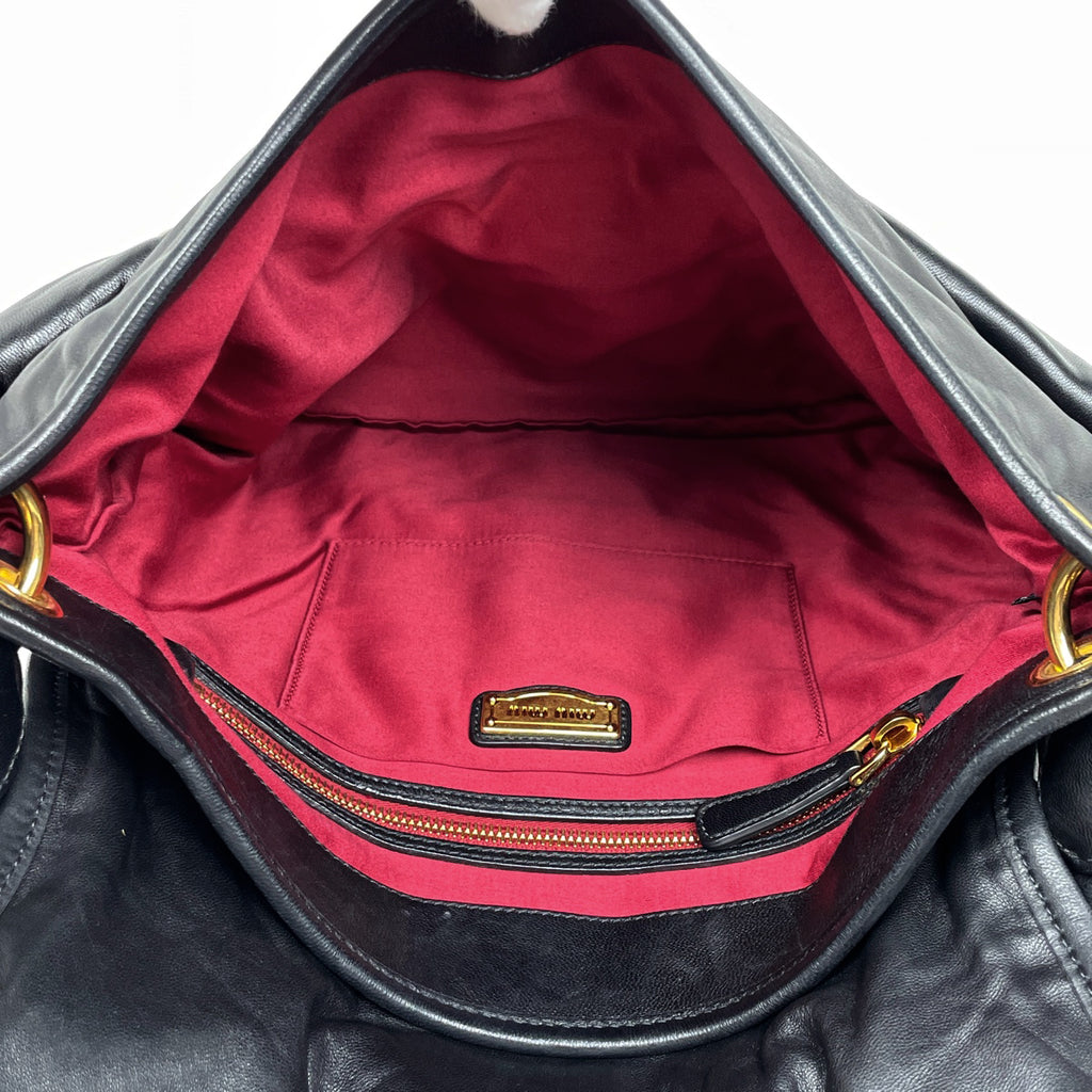 ミュウ ミュウ ロゴ ハンドバッグ 2WAY ショルダーバッグ ギャザー ハンドバッグ レザー ブラック レディース 【中古】 brbag