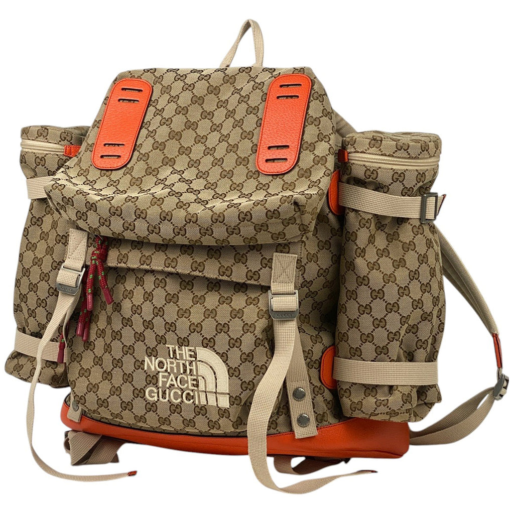グッチ GG柄 リュックサック THE ＮORTH FACE バックパック リュック GGキャンバス ベージュ オレンジ 650294 レディース 【中古】brbag
