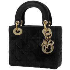 クリスチャンディオール レディディオール 2WAY ショルダーバッグ カナージュ チェーン ミニ ハンドバッグ ベルベット ブラック レディース 【中古】brbag