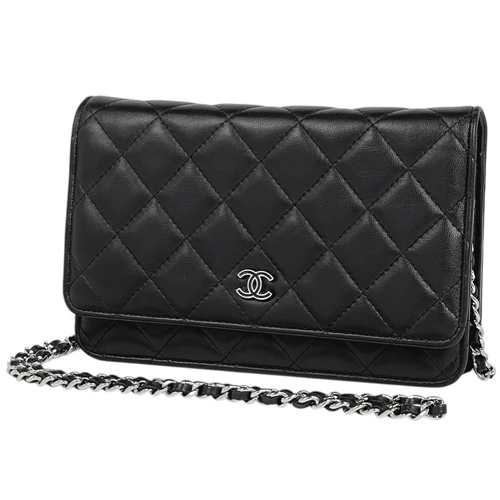 シャネル ココマーク チェーン ウォレット 財布 ショルダーバッグ レザー ブラック レディース 【中古】brbag