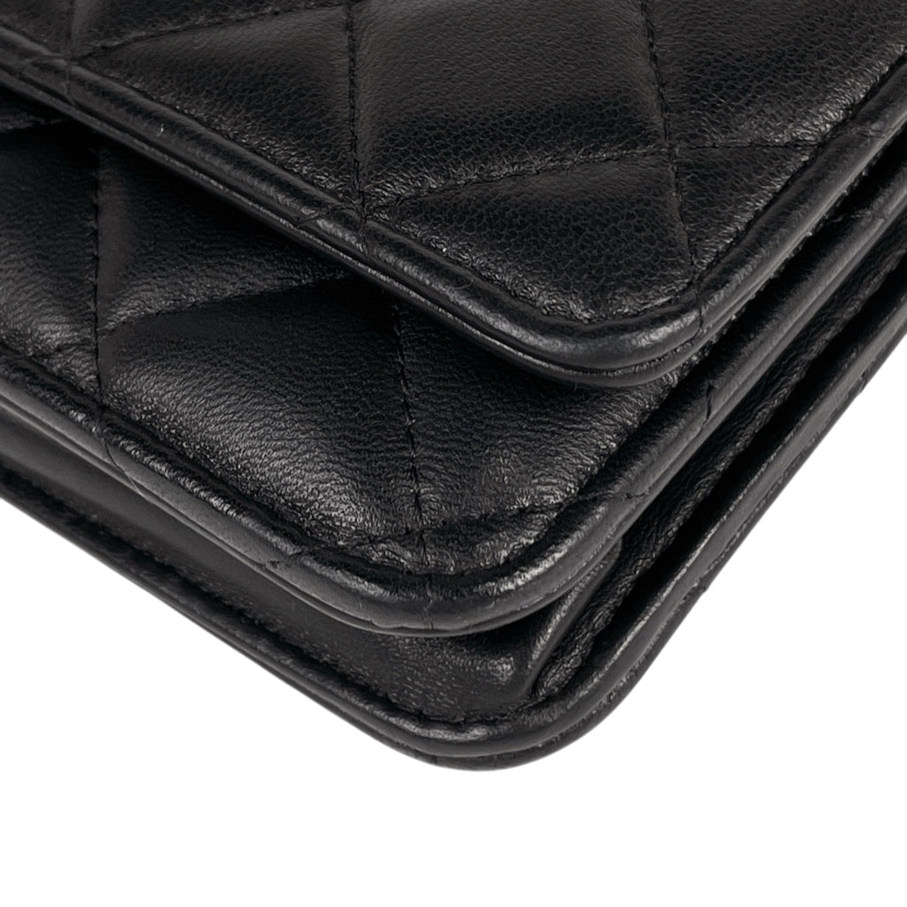 シャネル ココマーク チェーン ウォレット 財布 ショルダーバッグ レザー ブラック レディース 【中古】brbag