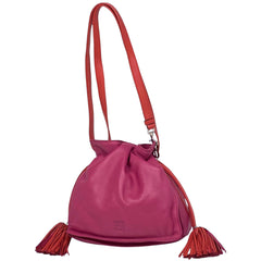 ロエベ アナグラム ショルダーバッグ フラメンコ 巾着 ショルダーバッグ レザー ピンク レッド レディース 【中古】brbag