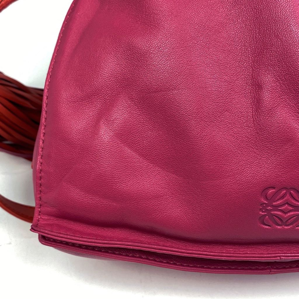 ロエベ アナグラム ショルダーバッグ フラメンコ 巾着 ショルダーバッグ レザー ピンク レッド レディース 【中古】brbag