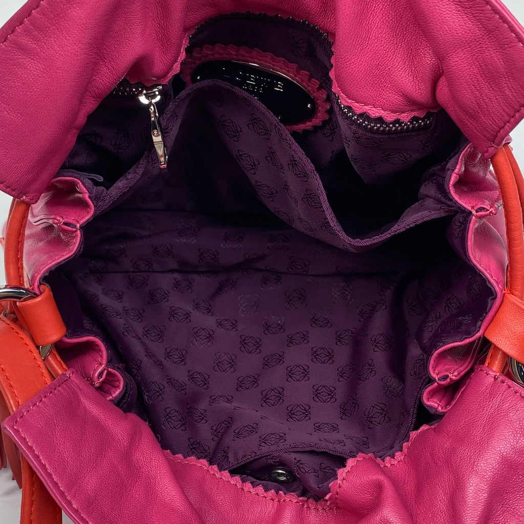 ロエベ アナグラム ショルダーバッグ フラメンコ 巾着 ショルダーバッグ レザー ピンク レッド レディース 【中古】brbag