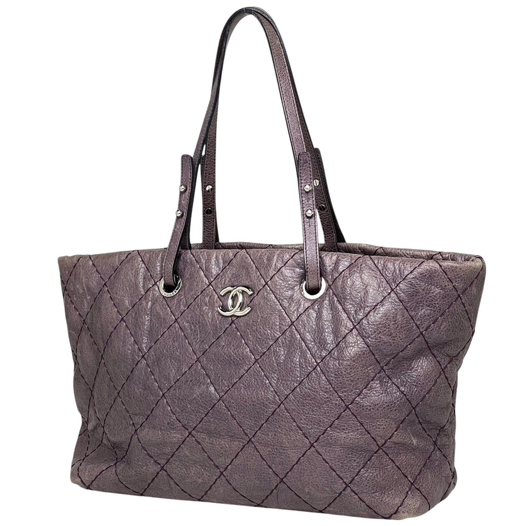 シャネル ココマーク トートバッグ ショルダーバッグ ステッチ トートバッグ レザー パープル レディース 【中古】brbag