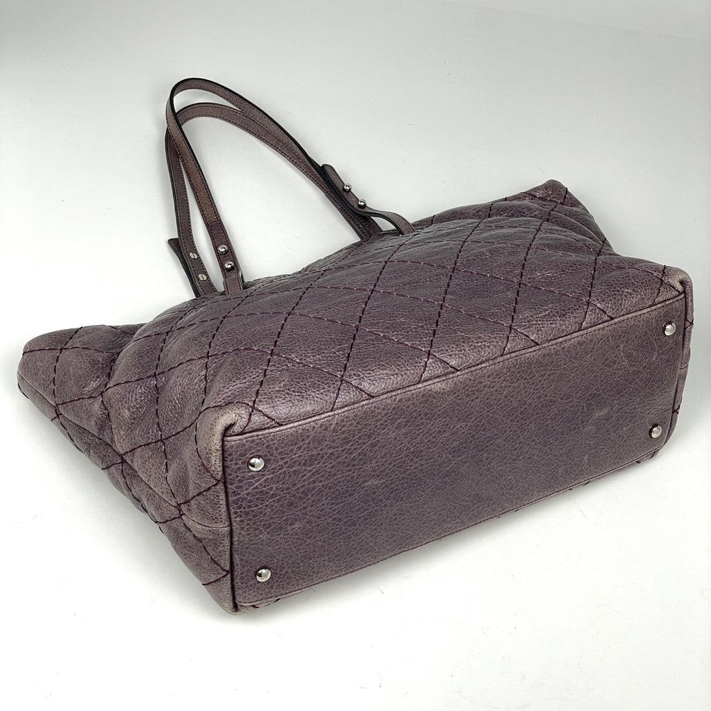 シャネル ココマーク トートバッグ ショルダーバッグ ステッチ トートバッグ レザー パープル レディース 【中古】brbag