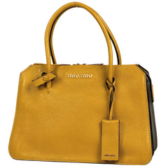 ミュウ ミュウ ロゴ ハンドバッグ 2WAY ショルダーバッグ ハンドバッグ レザー イエロー レディース 【中古】brbag