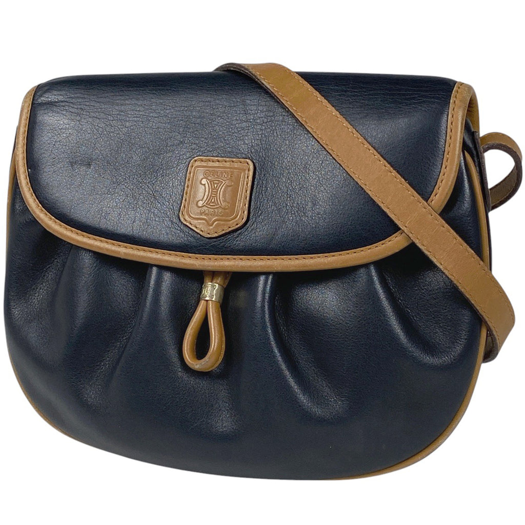 セリーヌ ロゴ ショルダーバッグ 斜め掛け ショルダーバッグ レザー ブラック　ブラウン レディース 【中古】 brbag