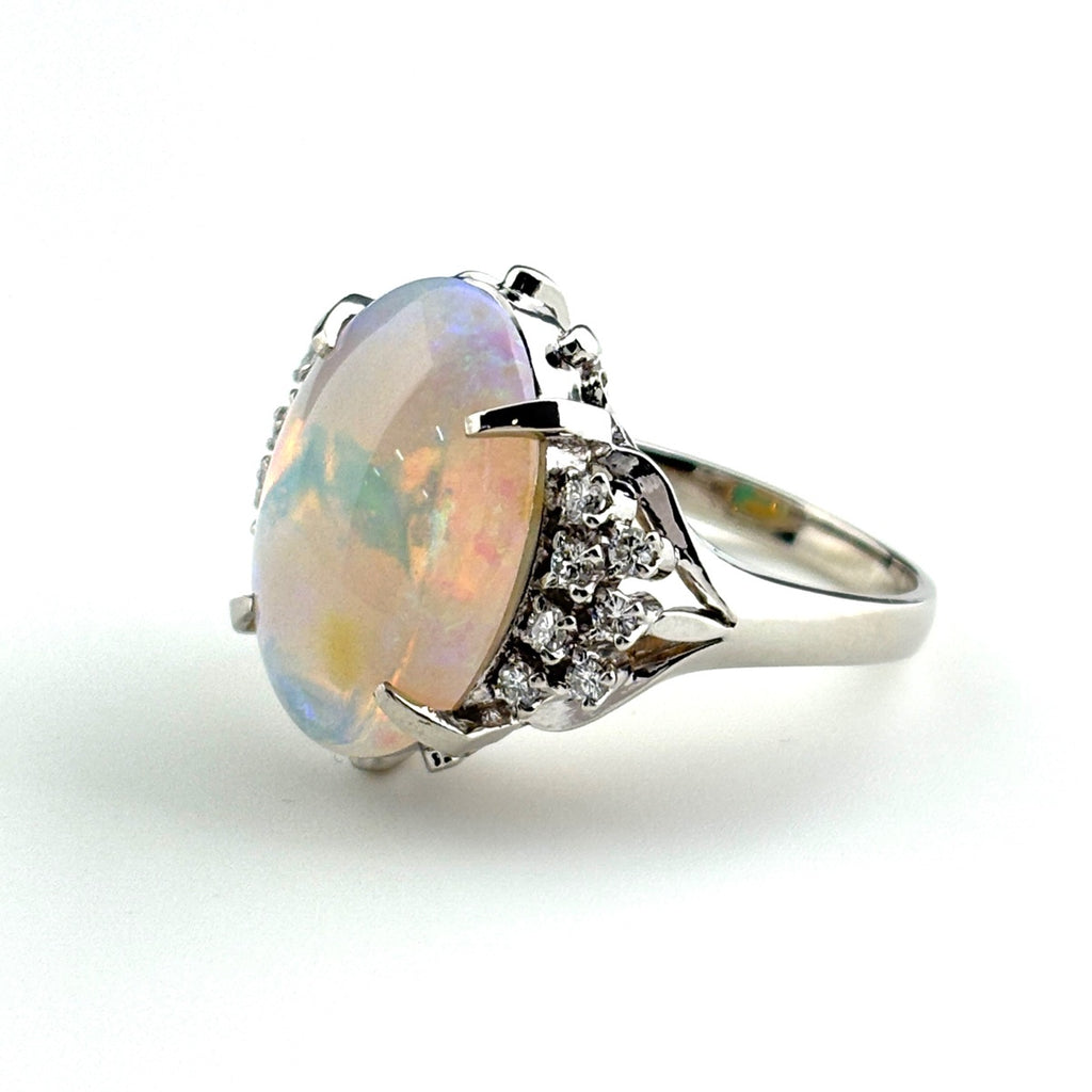 オパール デザインリング プラチナ 指輪 メレダイヤ リング 14号 Pt900 オパール ダイヤモンド レディース ノンブランドジュエリー 【中古】nbjwl