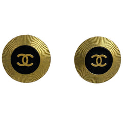 シャネル ココマーク ラウンド イヤリング 丸型 イヤリング GP ゴールド ブラック レディース 【中古】bracc