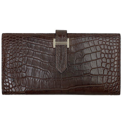 エルメス ベアン スフレ Hロゴ 二つ折り 長財布 アリゲーター ダークブラウン □H レディース 【中古】brbag