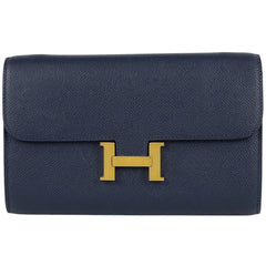 エルメス コンスタンス ロング トゥーゴー 2WAY ショルダーバッグ Ｈロゴ 長財布 ヴォーエプソン ブルーニュイ U レディース 【中古】brbag