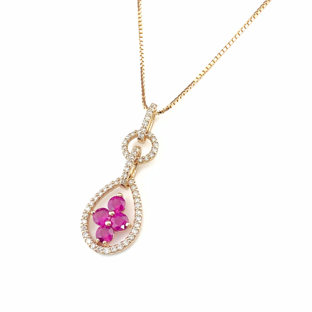 フラワーモチーフ デザインネックレス PG ピンクゴールド ペンダント メレダイヤ 花 ネックレス K18 ルビー ダイヤモンド レディース 【中古】nbjwl