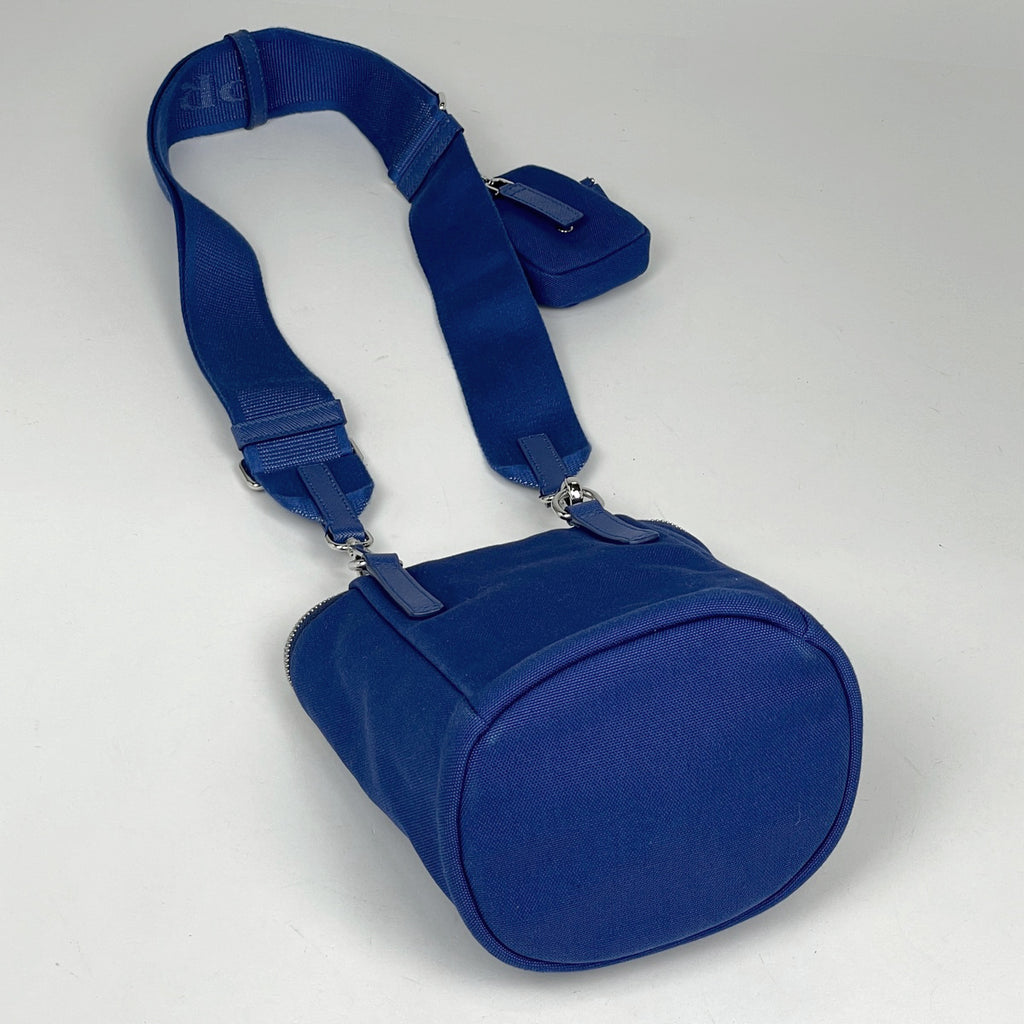 プラダ ロゴプレート ショルダーバッグ メンズ キャンバス ブルー 2VH147 レディース 【中古】brbag