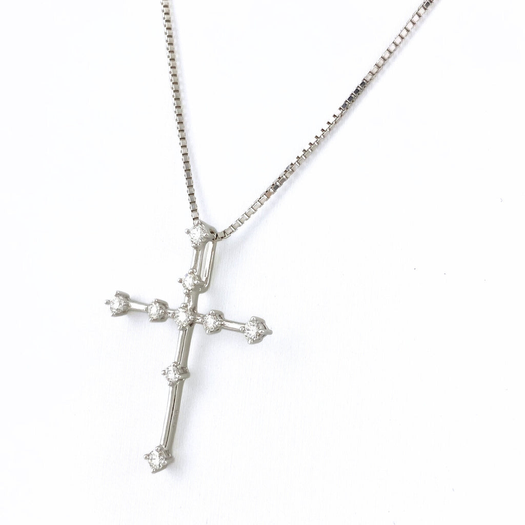 クロスモチーフ デザインネックレス プラチナ ペンダント メレダイヤ ネックレス K18 WG ダイヤモンド レディース 【中古】nbjwl