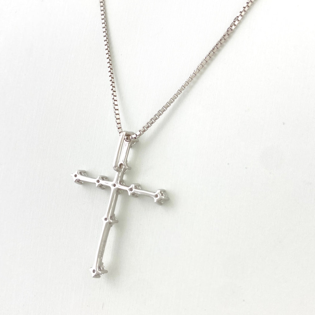クロスモチーフ デザインネックレス プラチナ ペンダント メレダイヤ ネックレス K18 WG ダイヤモンド レディース 【中古】nbjwl