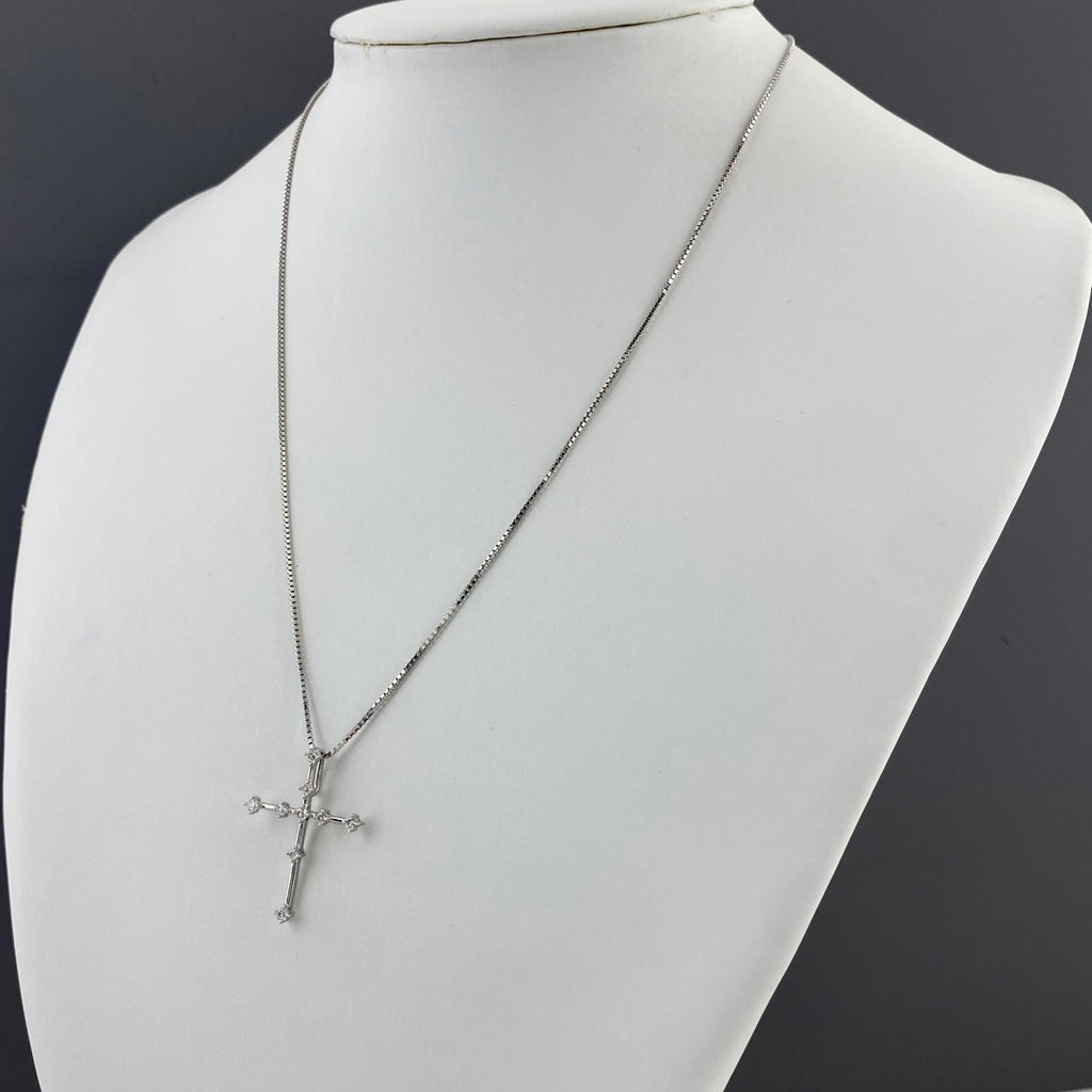 クロスモチーフ デザインネックレス プラチナ ペンダント メレダイヤ ネックレス K18 WG ダイヤモンド レディース 【中古】nbjwl