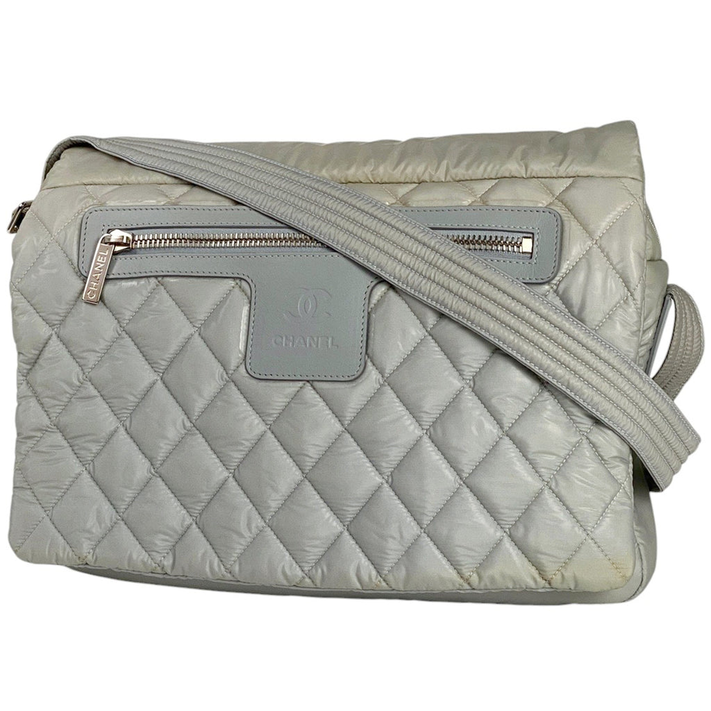 シャネル コココクーン ショルダーバッグ メッセンジャー ココマーク ライトブルー ナイロン グレー レディース 【中古】 brbag