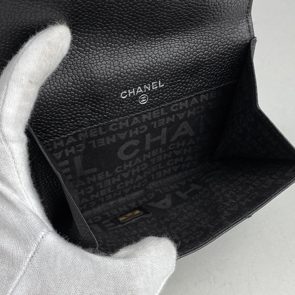 シャネル チョコバー 二つ折り財布 ロゴ ココマーク 二つ折り財布 キャビアスキン ブラック レディース 【中古】brbag