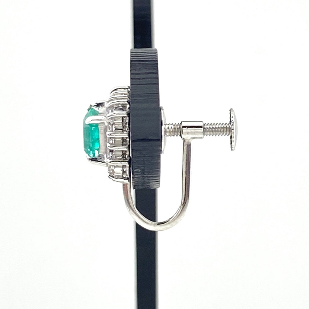 エメラルド デザインイヤリング プラチナ メレダイヤ  イヤリング Pt850 エメラルド ダイヤモンド レディース 【中古】nbjwl