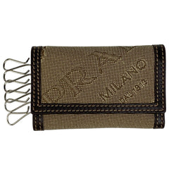 プラダ ロゴ ジャガード 6連　キーケース キーフック キーケース キャンバス レザー ベージュ ブラウン レディース 【中古】brbag