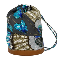 エルメス ソワクール 22  BRAZIL ブラジル リュックサック ショルダーバッグ シルク ブルー ブラウン □R レディース 【中古】brbag