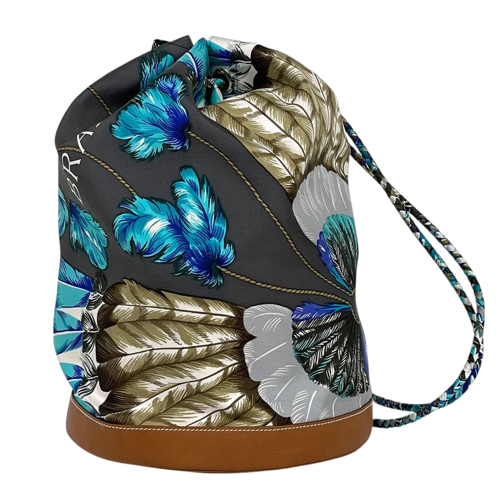 【在庫一掃】 エルメス ソワクール 22 BRAZIL ブラジル リュックサック ショルダーバッグ シルク ブルー ブラウン □R レディース 【中古】brbag