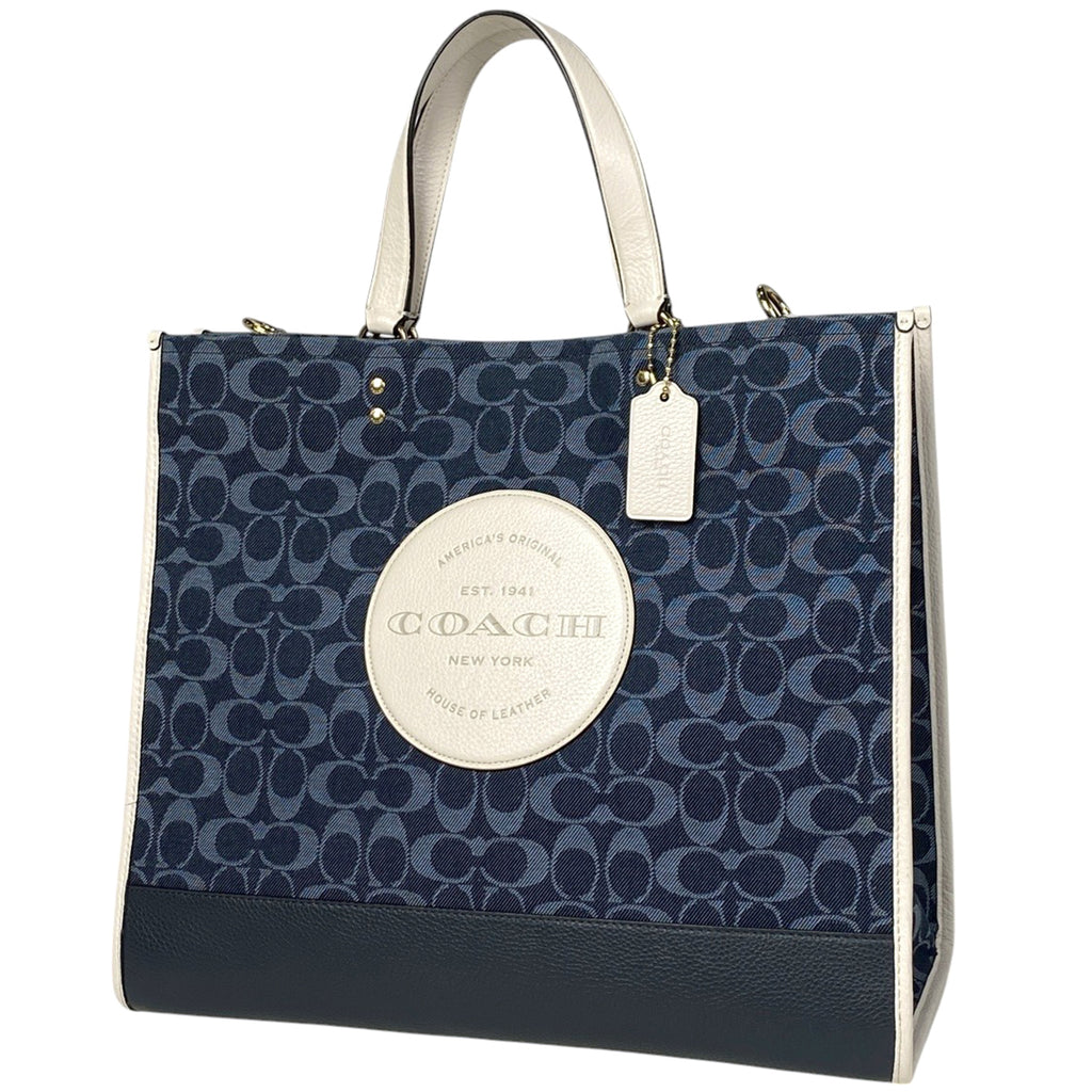 コーチ デンプシー トート シグネチャー 2WAY ショルダーバッグ トートバッグ キャンバス ネイビー C2827 レディース 【中古】 brbag