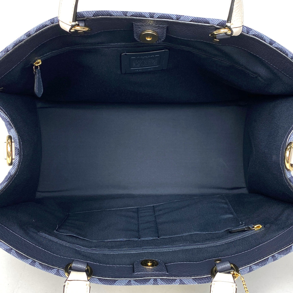コーチ デンプシー トート シグネチャー 2WAY ショルダーバッグ トートバッグ キャンバス ネイビー C2827 レディース 【中古】 brbag