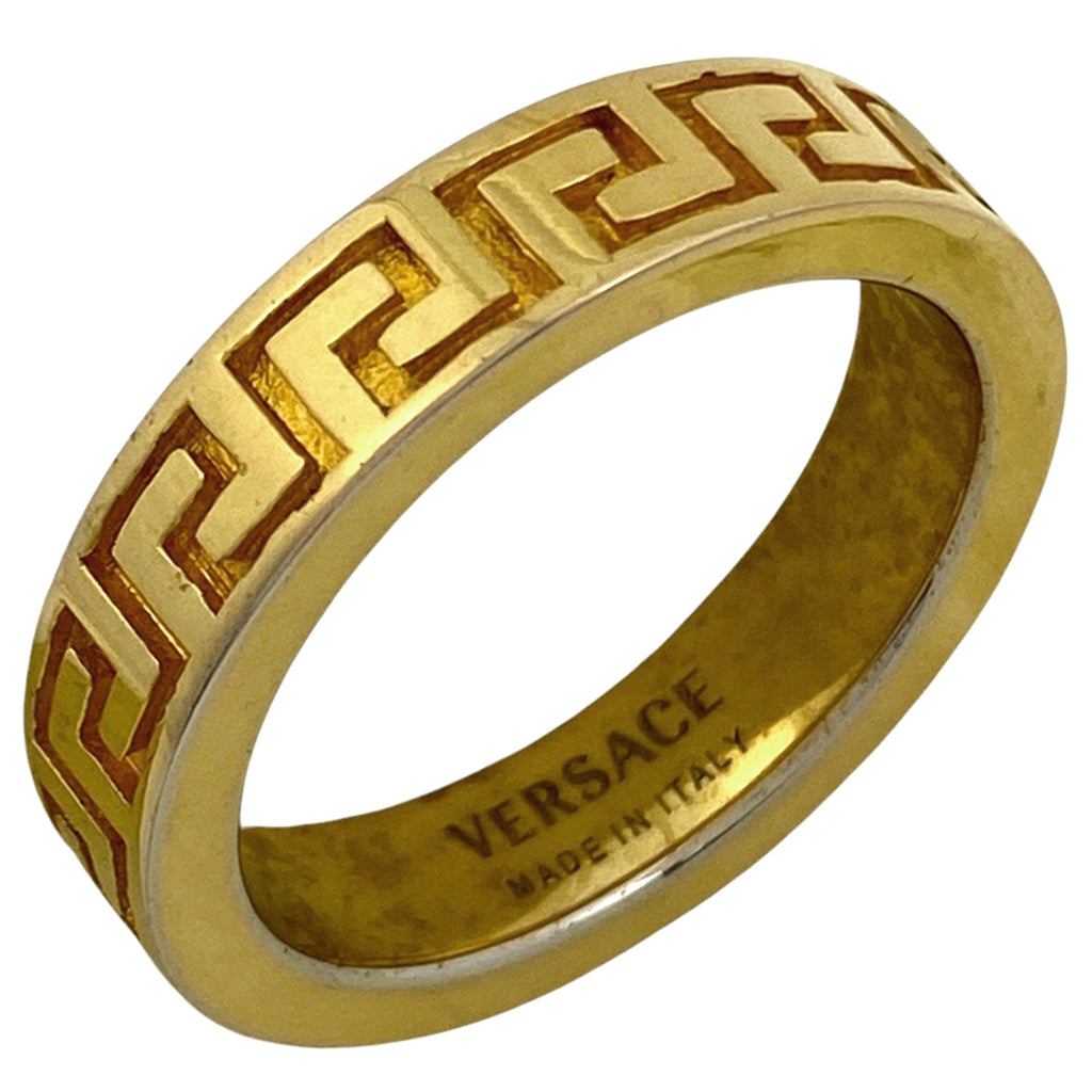 ヴェルサーチ グリークキー リング ロゴ 指輪 リング 20号 GP ゴールド メンズ 【中古】bracc
