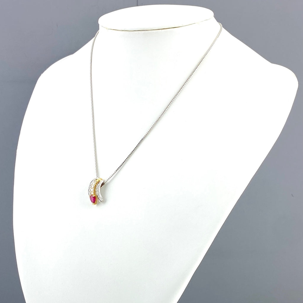 ルビー デザインネックレス YG イエローゴールド プラチナ ペンダント メレダイヤ ダイヤモンド ネックレス K18 Pt850 ルビー レディース 【中古】nbjwl