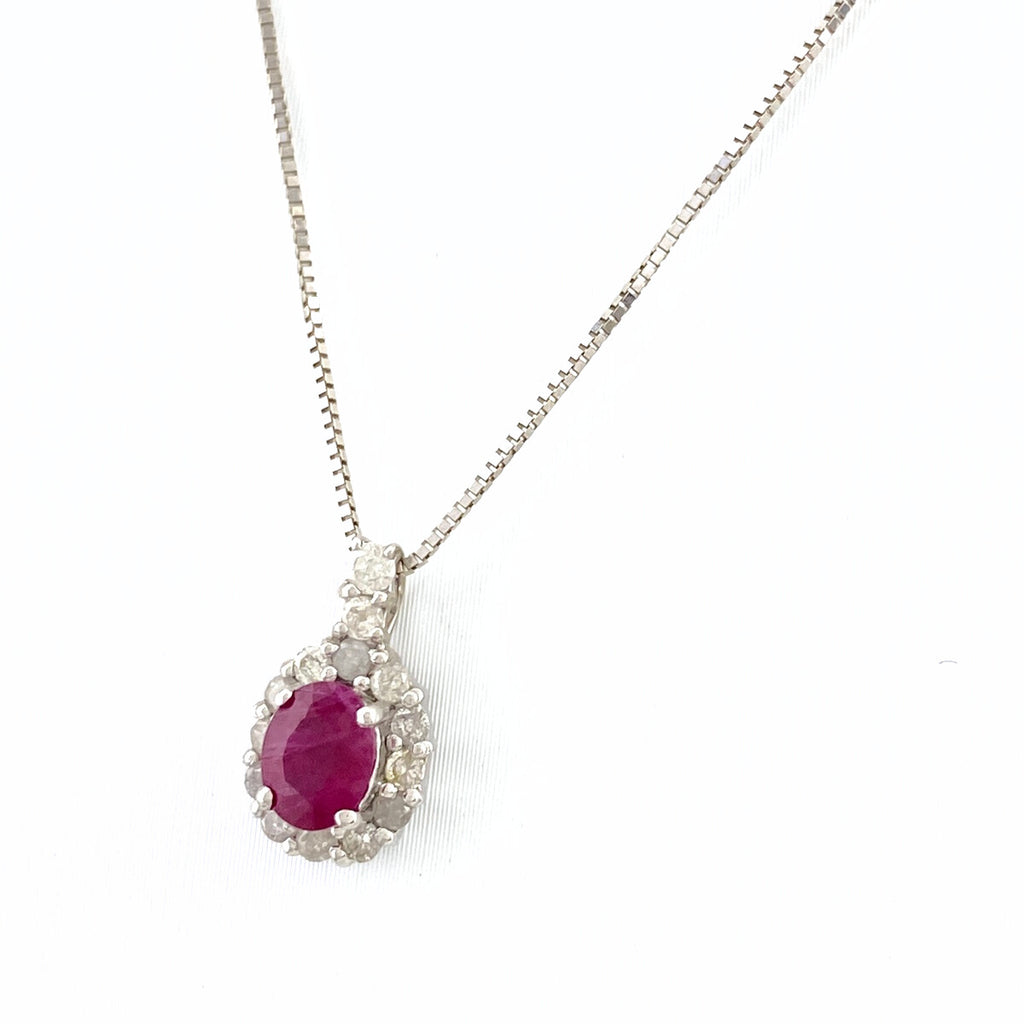 ルビー デザインネックレス WG ホワイトゴールド ペンダント メレダイヤ ダイヤモンド ネックレス K14 WG ルビー レディース 【中古】nbjwl