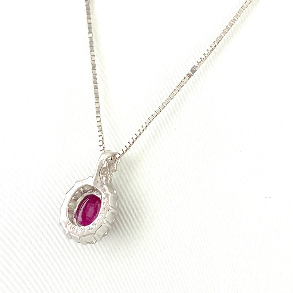 ルビー デザインネックレス WG ホワイトゴールド ペンダント メレダイヤ ダイヤモンド ネックレス K14 WG ルビー レディース 【中古】nbjwl