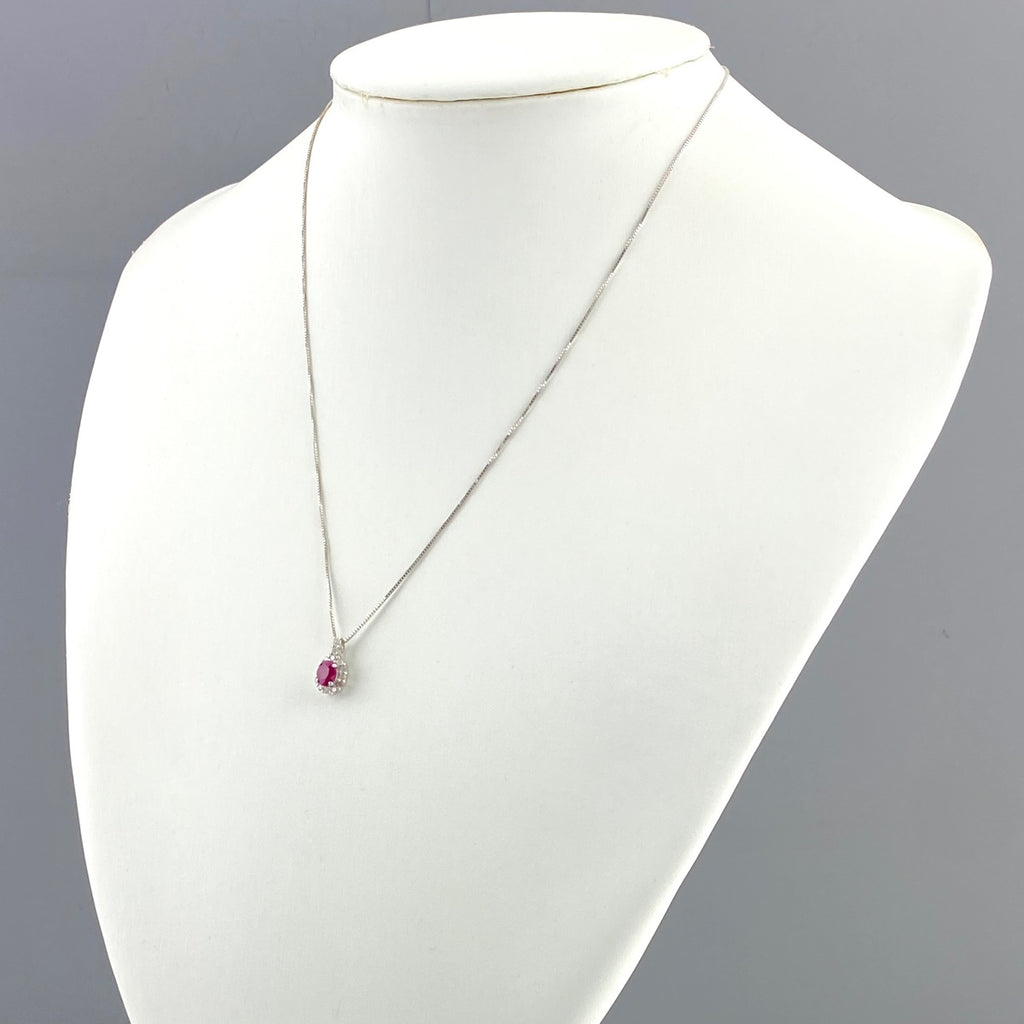 ルビー デザインネックレス WG ホワイトゴールド ペンダント メレダイヤ ダイヤモンド ネックレス K14 WG ルビー レディース 【中古】nbjwl