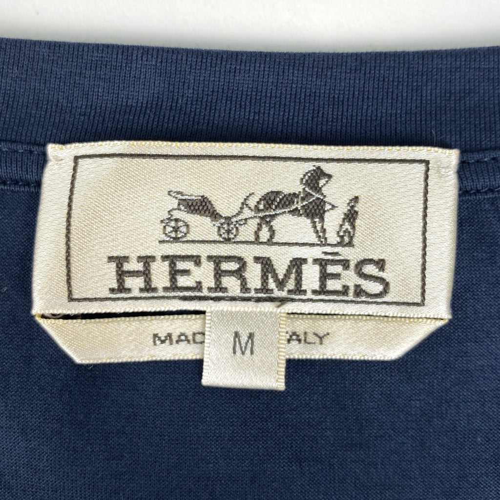 エルメス ロゴ 半袖 Tシャツ ホースビット クールネック トップス 半袖Ｔシャツ 綿 ネイビー レディース 【中古】brapp