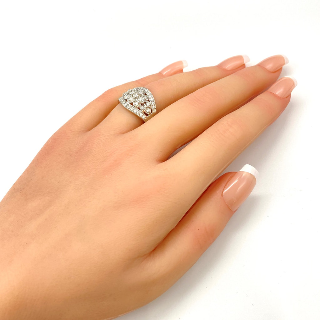 メレダイヤ デザインリング プラチナ 指輪 リング 14.5号 Pt900 ダイヤモンド レディース 【中古】nbjwl