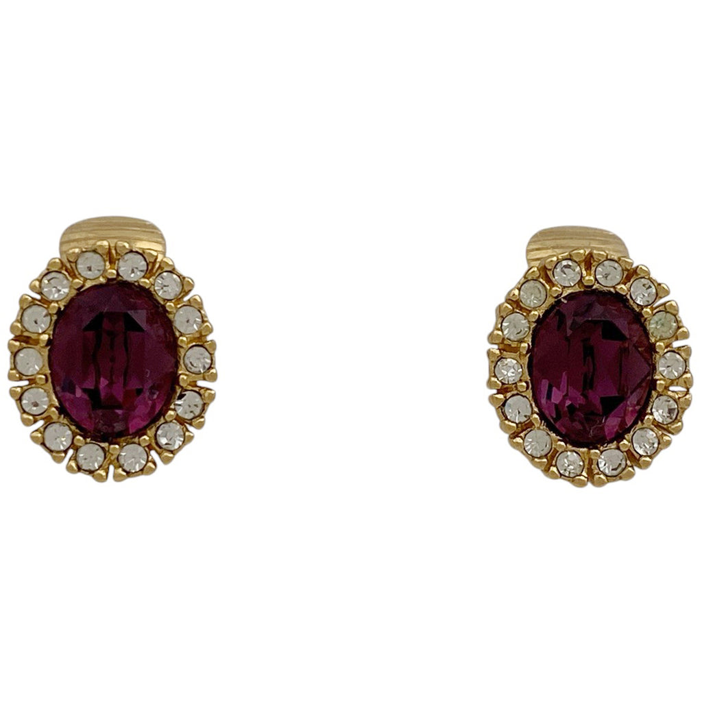 クリスチャンディオール カラーストーン イヤリング オーバル イヤリング GP ラインストーン ゴールド パープル レディース 【中古】bracc