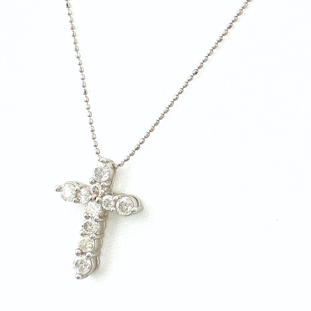 クロスモチーフ デザインネックレス プラチナ ペンダント メレダイヤ 十字架 ネックレス Pt900 Pt850 ダイヤモンド レディース 【中古】nbjwl