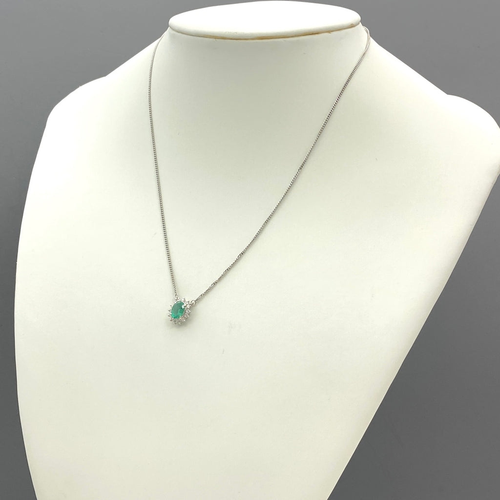 エメラルド デザインネックレス プラチナ ペンダント メレダイヤ ダイヤモンド ネックレス Pt900 Pt850 エメラルド レディース 【中古】nbjwl