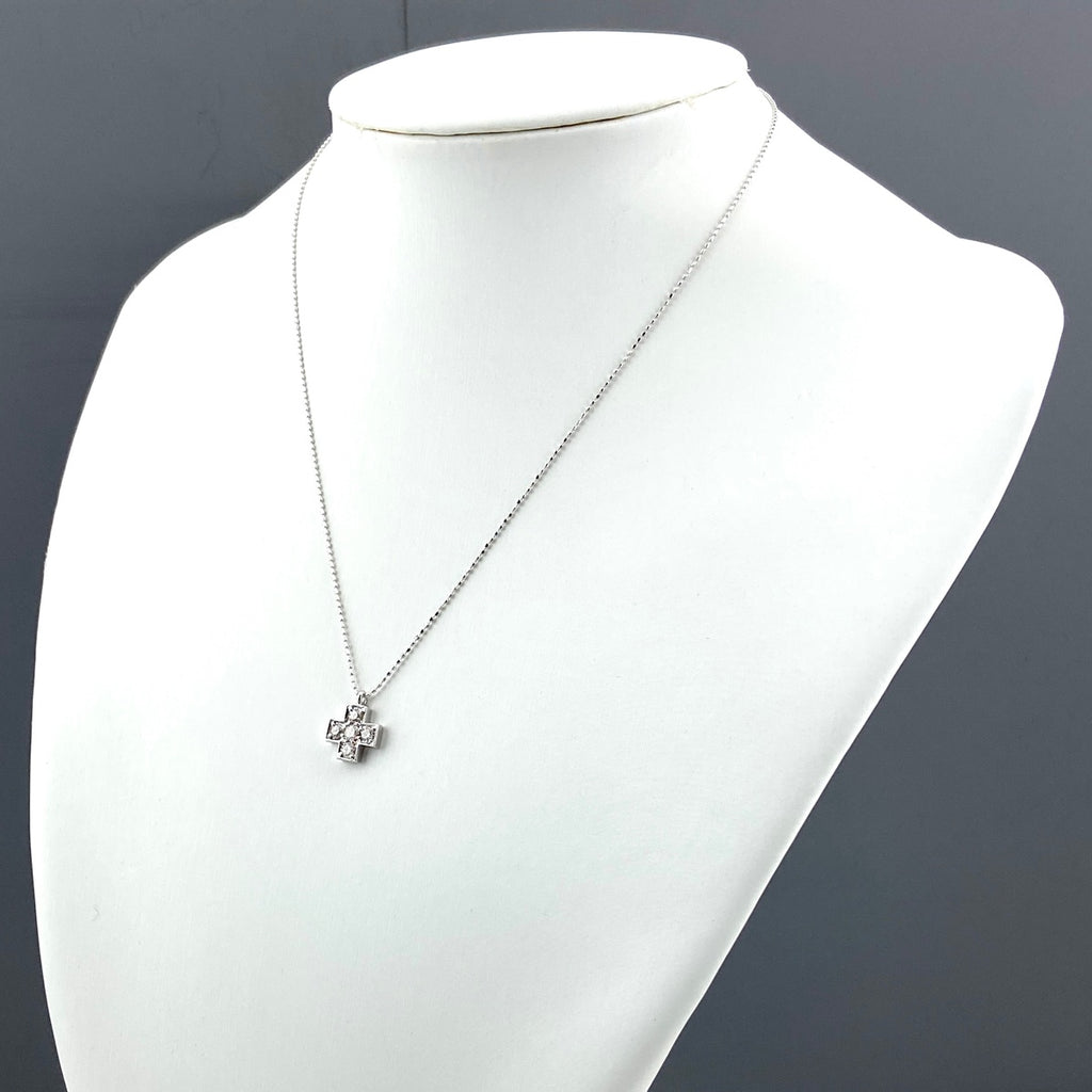 クロスモチーフ デザインネックレス WG ホワイトゴールド ペンダント メレダイヤ 十字架 ネックレス K18 WG ダイヤモンド レディース 【中古】nbjwl