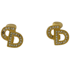 クリスチャンディオール ロゴ ラインストーン イヤリング CD イヤリング GP ゴールド レディース 【中古】bracc