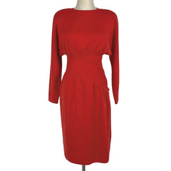 【在庫一掃】 クリスチャンディオール 長袖 ニット ワンピース ウエストギャザー ラウンドネック ペチコートスカート付き ワンピース ワンピース 毛 レッド レディース 【中古】 brapp