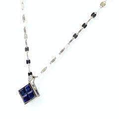 サファイア デザインネックレス プラチナ WG ホワイトゴールド ペンダント メレダイヤ ダイヤモンド ネックレス Pt900 K18 WG レディース 【中古】nbjwl