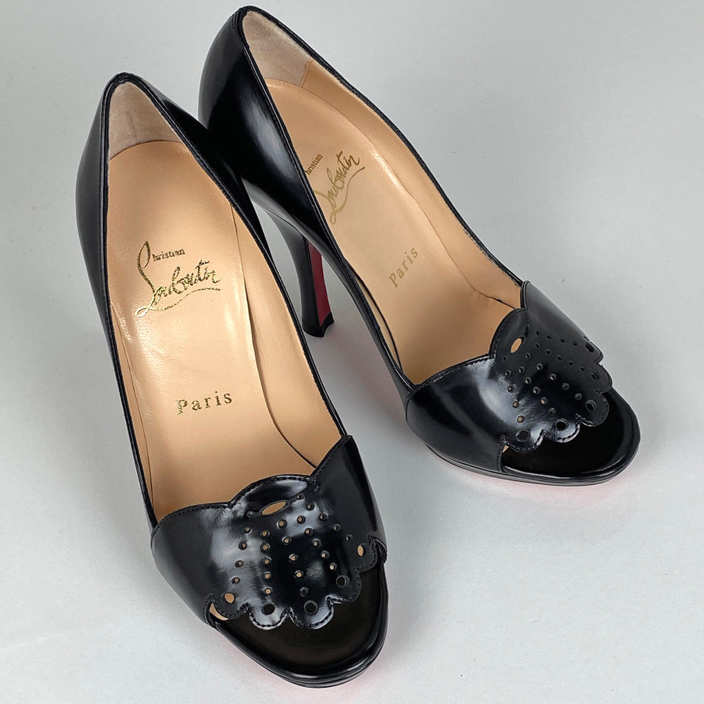 クリスチャンルブタン オープントゥパンプス ピンヒール ハイヒール 靴 パンプス レザー ブラック レディース 【中古】brapp