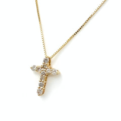 クロスモチーフ デザインネックレス YG イエローゴールド ペンダント メレダイヤ 十字架 ネックレス K18 ダイヤモンド レディース 【中古】nbjwl