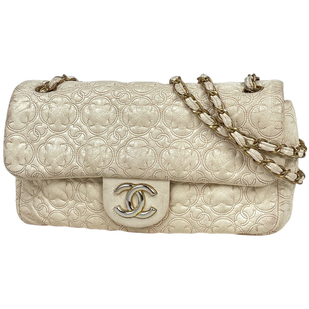 シャネル ココマーク チェーン ショルダーバッグ Wチェーン  ショルダーバッグ レザー ホワイト レディース 【中古】 brbag